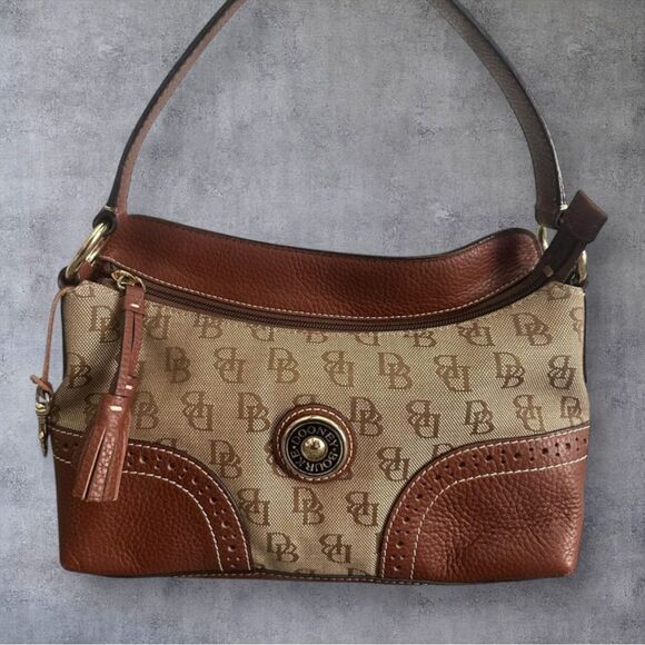 Dooney and Bourke Signature Canvas and Pebble Leather Hobo Satchel Shoulder Bag - Picture 1 of 16